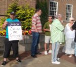 SAVE THE GRANGE CAMPAIGNERS OUTSIDE SALFORD COUNCIL MEETING